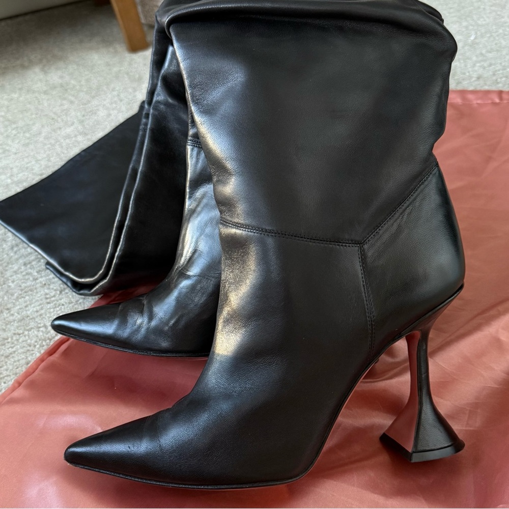 Amina Muaddi Leather Black Over-the-Knee Olivia Boots. EU 38 size, true to size! - Picture 9 of 16